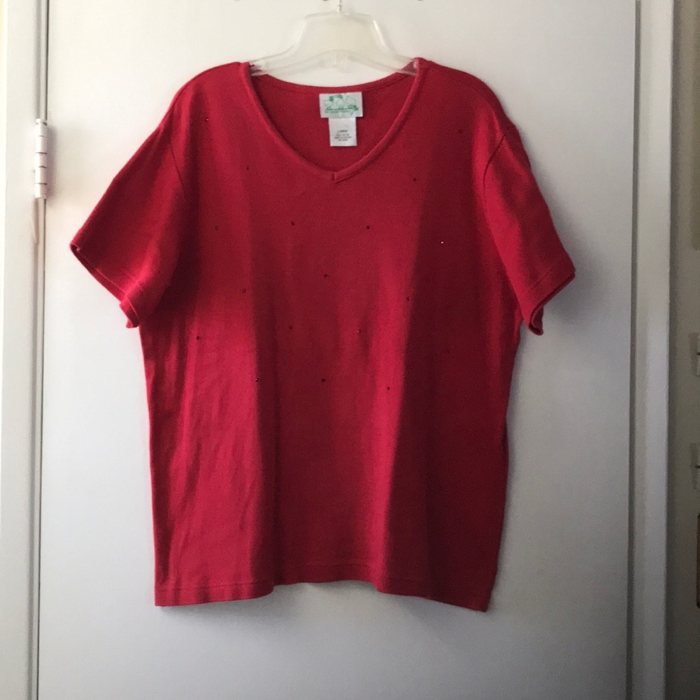 Quacker Factory Red Sequined V-Neck Tee